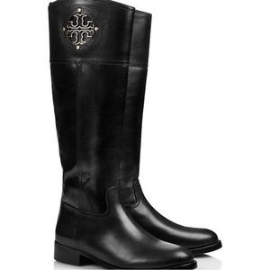 TORY BURCH - Kiernan Leather Logo Riding Boot, Black Size 7M